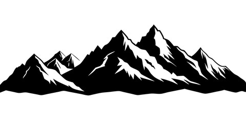 Silhouette of Mountain Range and Forest: Elegant Black and White Rocky Peaks