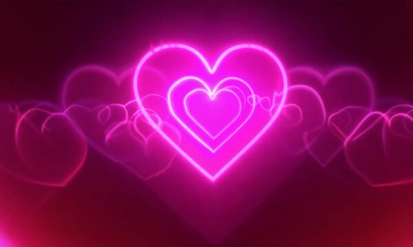 Pink moving hearts light effect background 4K video
