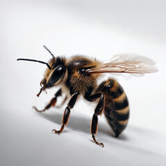Bee isolated on white background Closeup of a bee on a white background
