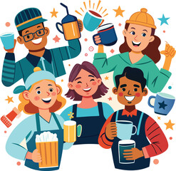 Happy Labor Day Vector, Cheerful various occupation people vector