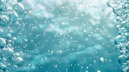 blue water surface with splash and air bubbles on white backgtround