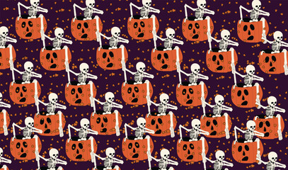 pattern with pupmkins and skeletons halloween seamless background 