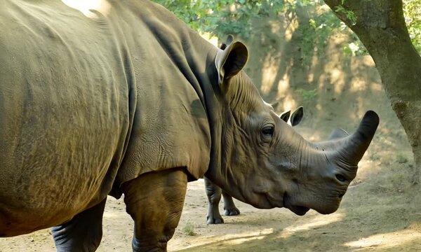 close up on two rhinos in the zoo 4k video