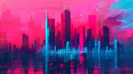 Futuristic city with glossy, translucent buildings, Expressionism, Neon lights, Digital art