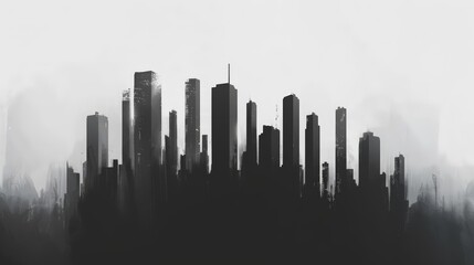 Fototapeta premium Minimalist cityscape with grainy texture, Aesthetic, Monochrome, Digital painting
