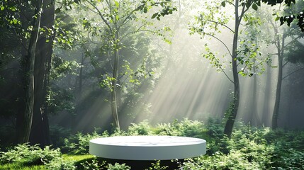 White Platform in a Sunlit Forest Clearing