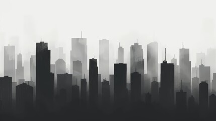 Naklejka premium Minimalist cityscape with grainy texture, Aesthetic, Monochrome, Digital painting
