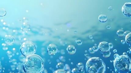 blue water surface with splash and air bubbles on white backgtround