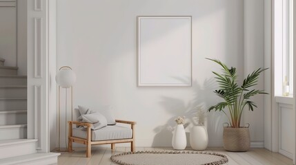 Blank White 5x7 Ratio Poster with Minimalist Frame Mockup on Cottage Style Room Wall
