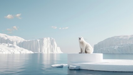 Iceberg podium in a snowy landscape for product display.