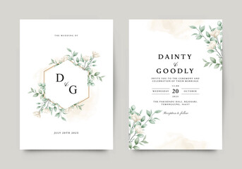 Minimalist wedding invitation template floral watercolor