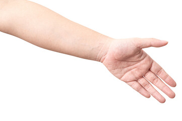 Male hand reach and ready to help or receive. Gesture isolated on white background.