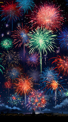 Burst of Colors: Captivating Display of Fireworks Illuminating the Midnight Sky