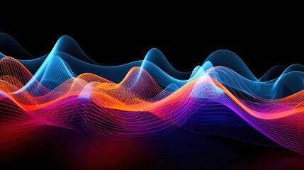 Photograph of an abstract sound wave, swirling and vibrant, with a neon color