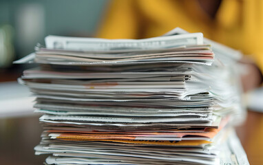 A cluttered stack of papers highlighting organization challenges in a workspace or home setting.