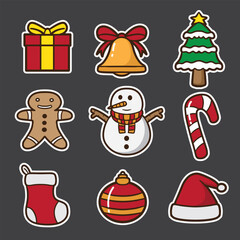 set of christmas decorations good for sticker, pattern design, element design, etc 