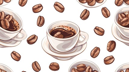 Obraz premium Caffe and doneness seamless pattern. White background 
