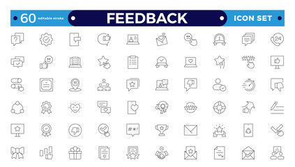 Feedback Outline Icon Collection. Thin Line Set contains such Icons as Rating, Testimonials, Quick Response, Satisfaction and more. Simple icon set. Editable stroke outline icon.
