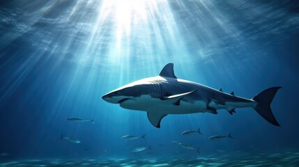 Fototapeta premium A small fish looking at its reflection in the water, which appears as a big shark,