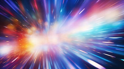 Fototapeta premium Dynamic array of multicolored light streaks and bokeh effects scattered across a clean white background, 