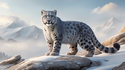 Obraz premium Elegant Snow Leopard in the Mountains