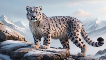 Obraz premium Elegant Snow Leopard in the Mountains