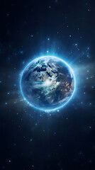 Naklejka premium Digital technology universe earth abstract graphic poster background with generative