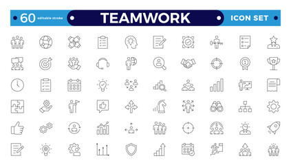 Outline icons related to management, administration, supervision, leadership, business, and governance. Linear icon collection. Teamwork icon collection. Editable stroke outline icon.
