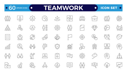 Outline icons related to management, administration, supervision, leadership, business, and governance. Linear icon collection. Teamwork icon collection. Editable stroke outline icon.
