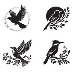 Obraz premium Elegant Bird Silhouette Designs - Intricate Nature Illustrations.
