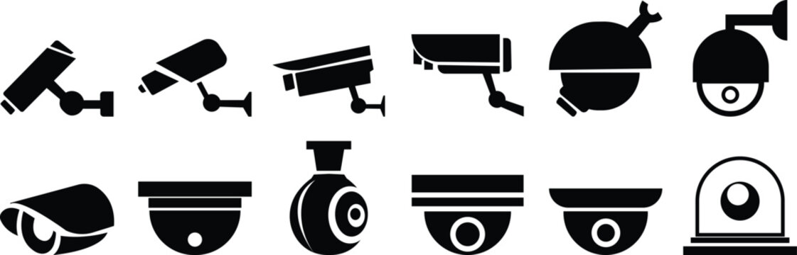 CCTV - Security camera element icon set. Icons sticker for logo design vector template. Smart home system, isolated on transparent background, Suitable for Infographic, Web Pages, Mobile Apps, UI, UX.