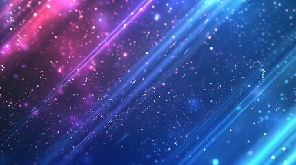 Obraz premium A visually striking cosmic abstract effect featuring a gradient background of deep blues to light purples, accented with bright neon streaks and soft glowing particles, 
