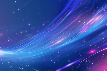 Obraz premium A visually striking cosmic abstract effect featuring a gradient background of deep blues to light purples, accented with bright neon streaks and soft glowing particles, 