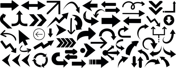 Arrow silhouette vector set, black directional icons, various arrows, abstract design, seamless pattern, navigation symbols, diverse arrow shapes