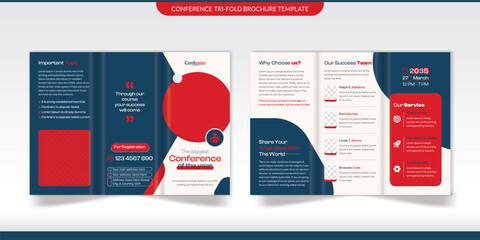Conference trifold brochure template design, minimal corporate event trifold brochure template