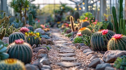 A stunning cactus garden featuring a variety of cacti