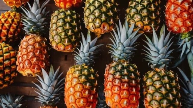 Pineapples are a type of aggregate fruit. Pineapples have a scaly skin. The flesh of a ripe pineapple is firm and yellow.