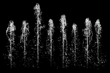 Closeup Fountain Water isolate on black color background. 3D Rendering.