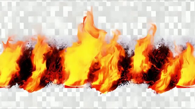 Burning fire flames isolated on transparent background. Set of glowing fires and hot sparks
