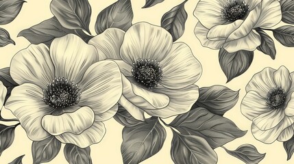 Floral pattern background with detailed, hand-drawn flowers and leaves