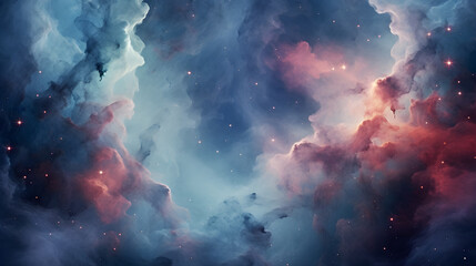 Alluring Ether Cloud Formations in the Vast Cosmos - Vibrant Hues Against a Cosmic Backdrop