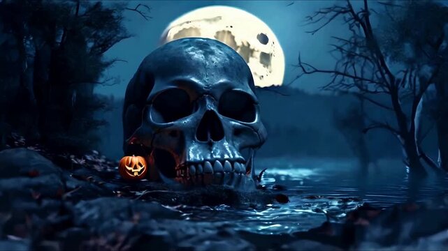 Halloween skull island deep forest night moon