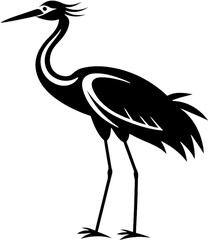 Obraz premium Elegant Crane Silhouette in Damask Swirl Stencil. 