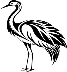 Obraz premium Elegant Crane Silhouette in Damask Swirl Stencil. 