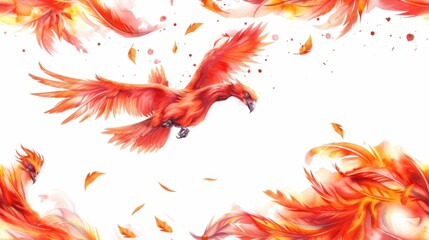 Obraz premium Seamless design featuring a phoenix in a bright watercolor style.