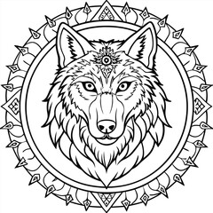 animal type mandala wolf illustration for book coloring Print