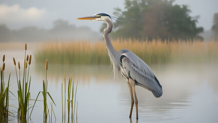 Elegant Great Blue Heron in a Wetland