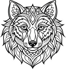 animal type mandala wolf illustration for book coloring Print