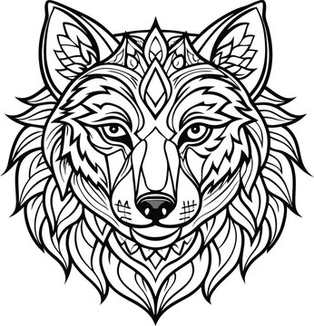 animal type mandala wolf illustration for book coloring Print