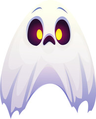 Letter A Halloween ghost font, scary typeface, horror evil type, spooky monster alphabet. Vector holiday kid abc, spook typography character floating with glowing yellow eyes and sad face expression